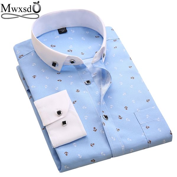 

wholesale- 2017 brand men's casual slim fit long sleeve printed shirt camisa social masculina chemise homme chinese shirt, White;black