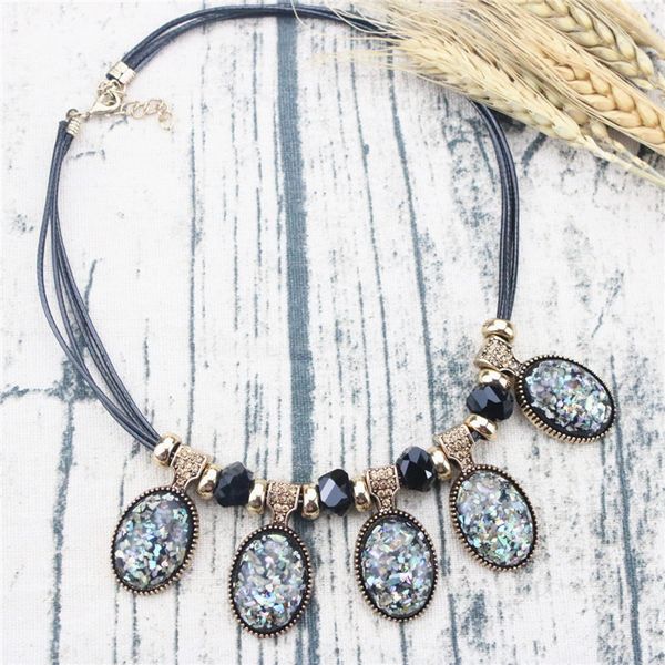 

fashion necklace vintage alloy rhinestone short necklace pendants acrylic beads leather chain for women dress party gift, Silver