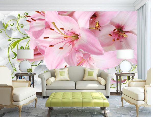 

custom any size modern simple 3d stereo soft bag lily blooming dielianhua backdrop wall
