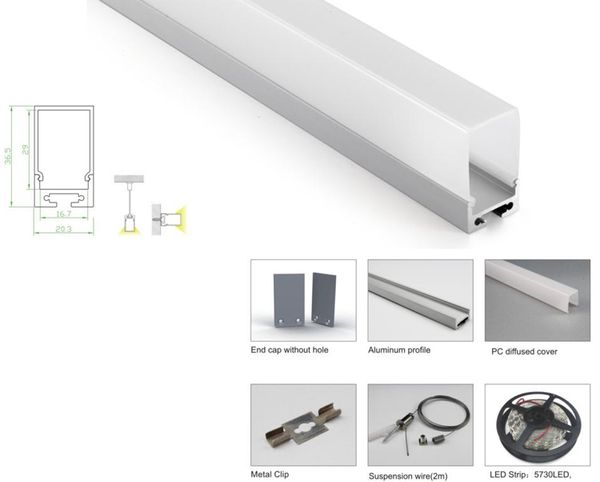 

10 x 1m sets/lot 6063 alloy aluminum profile for led light and deep cover alu channel for recessed wall or pendant lamps