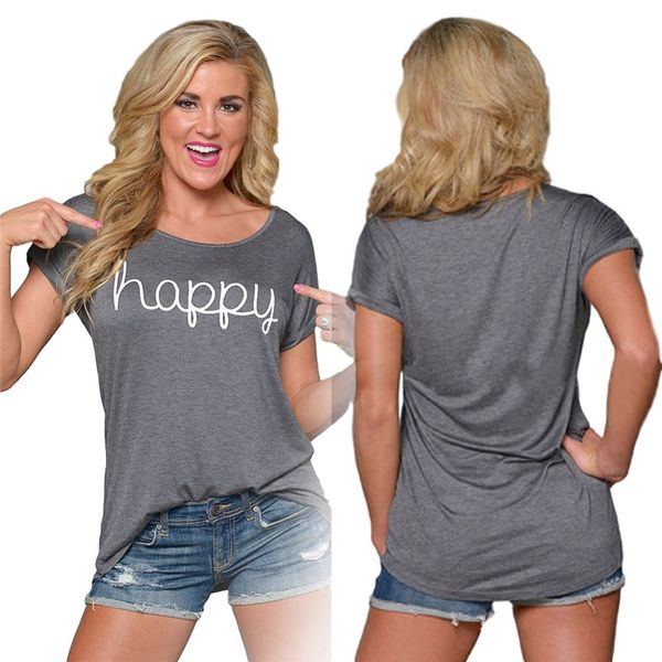 

2017 women's t shirt happy letter printed summer zsiibo t shirt fashion short sleeve tees o neck casual t-shirts camisetas mujer nv28-f, White