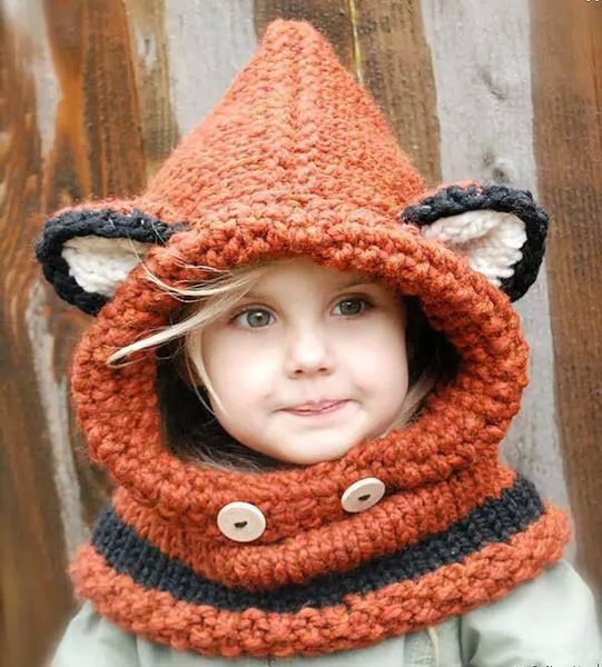 

fashion fox cat ear winter windproof hats and scarf set for kids crochet headgear soft warm hat baby winter beanies 3-10 years kids, Blue;gray