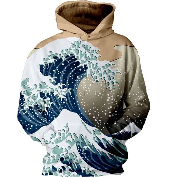 

wholesale- cloudstyle 2017 brand 3d blue sea wave mens sweatshirts hoodies streetwear pullover substantial suitable hoodie casual, Black