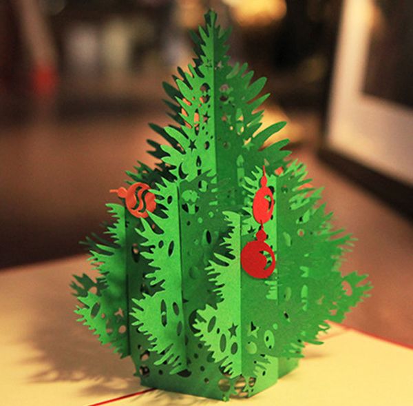 Biglietti d'auguri pop-up per albero di Natale fatti a mano 3D Cartolina fai-da-te con busta Forniture per feste festive di Natale