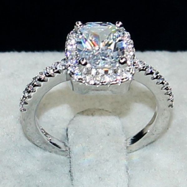 Eternal 925 Sterling Silver Jewelry Princess-cut 3CT White Topaz Diamond Rings Finger Wedding Band Ring per le donne Taglia 5 6 7 8 9 1232j