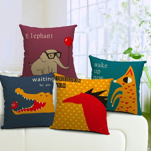 

crocodile red horse elephant cushion cover cotton linen decorative cartoon animal pillowcase chair seat waist square pillow cover