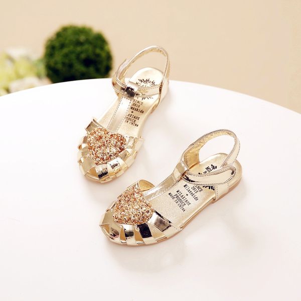 

cute summer girl sandals shoes noble love heart glitter princess shoes for 3-12yrs girls kids teenager children's party shoes hot, Black;red