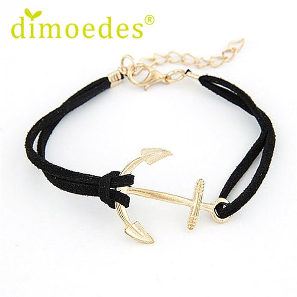 

wholesale-seller fashion women retro alloy anchor braided rope gold charm jewelry bracelet oct14, Golden;silver
