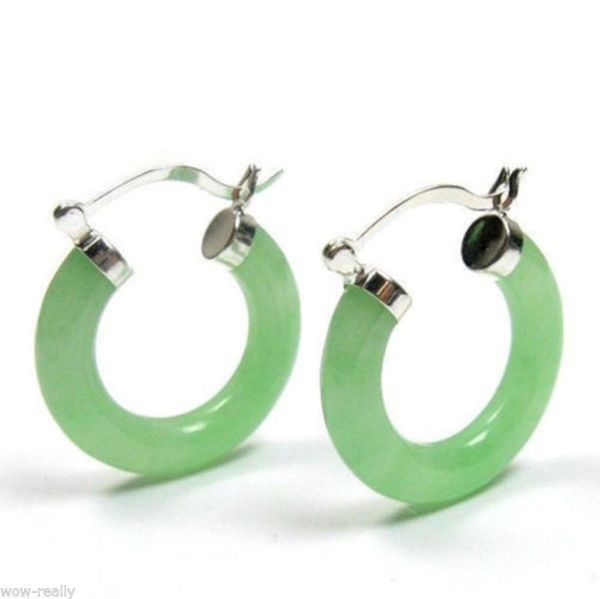 

fashion 925 sterling silver green jade gems circle hook earring eardrop