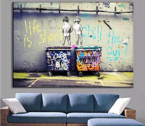 

Handpainted rioil painting bank y graffiti po ter life i hort chill cuadro painting hd print home decor mulit ize can be cu tomized