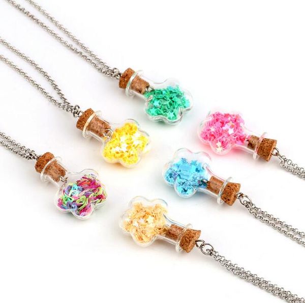 

gift original handmade diy jewelry colorful star wishing bottle pendant necklace wfn310 (with chain) mix order 20 pieces a lot, Silver