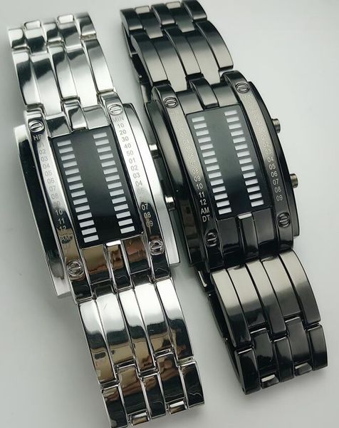 

wholesale 30pcs/lot mix 2colors metal style double led binary watch men women styles waterproof 50m watches ll013, Slivery;brown
