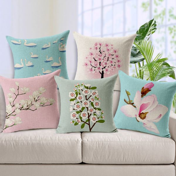 

retro small fresh magnolia cushion cover hand-painted orchid pillow cover linen cotton square pillow case for bedroom sofa car decoration