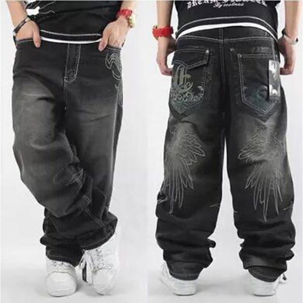 

wholesale- 2017 mens baggy jeans men wide leg denim pants hip hop 2017 new fashion embroidery skateboarder jeans cholyl, Blue