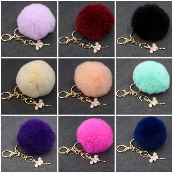 

20 color fur ball keychain soft fur ball lovely gold metal key chains ball plush ballerina car keyring bag earrings accessories c55lr, Silver