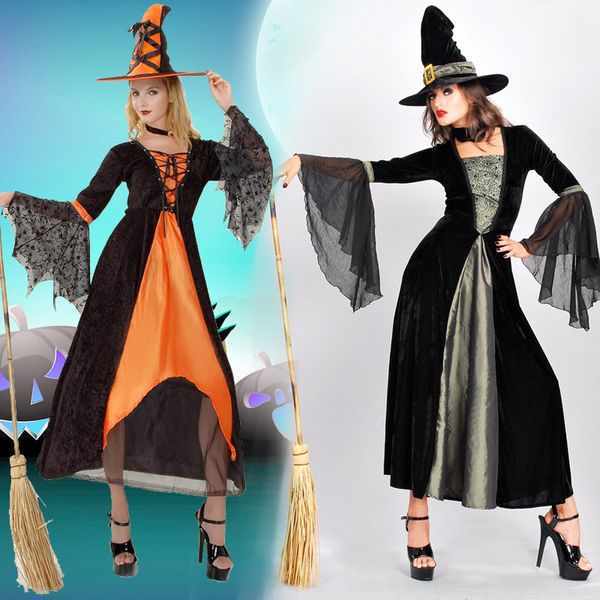 2020 Abiti da ballo della strega di Halloween per le donne Costumi cosplay di formato libero Due abiti da festa di colore diverso Spedizione gratuita