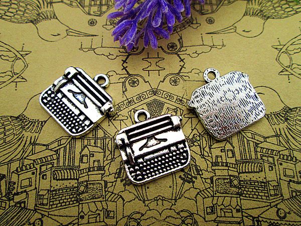 

30pcs typewriter charms typewriter pendants antiqued silver tone 13 x 12 mm, Bronze;silver