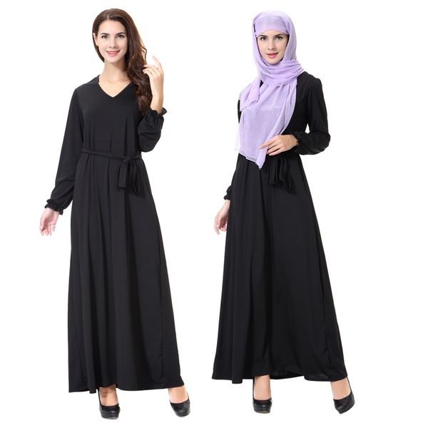 

wholesale muslim women black kaftan dress -xl plus size islamic women v neck long sleeved jilbab dress, Red