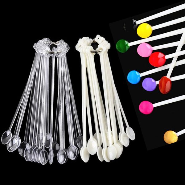 

wholesale- 100pcs spoon shape nail art tips sticks false display practice fan polish gel swatches color sample tools equipment manicure pro, Red;gold