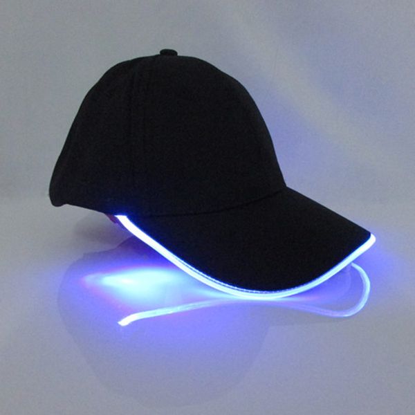 Luminosa Cap Com Luz LED Chapéu de Beisebol Ajustável Luz Cap Viajando Chapéu de Sol de Algodão Cap + PU Luz Guia De Fibra