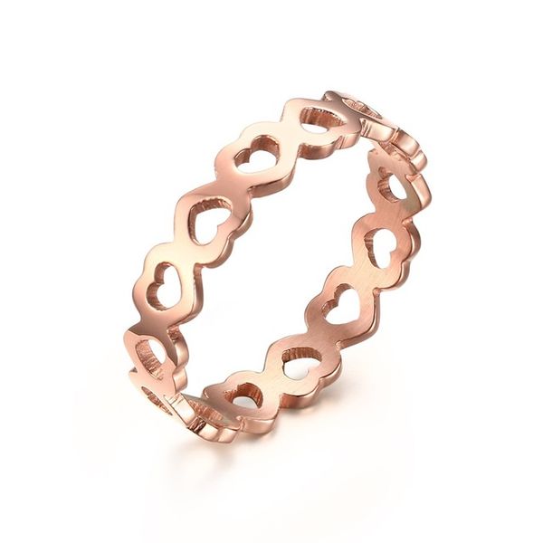 

hollow love hearts steel ring 4mm rose gold color engagement wedding charming girl bague anillos us size r-217, Silver