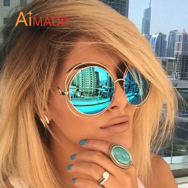 

wholesale-aimade oversized round sunglasses fashion women large size big mirror sun glasses lady female vintage uv400, White;black