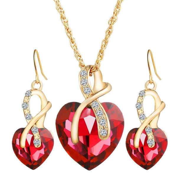 

women's austria zircon crystal alloy necklace earrings jewelry set heart shape pendant stud earrings women's wedding dinner luxury, Silver