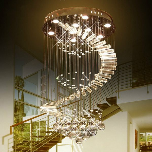 

Luxury led raindrop chandelier cry tal light gu10 led bulb lamp flu h mount tairca e lighting fixture tainle teel cold white 110v 220v