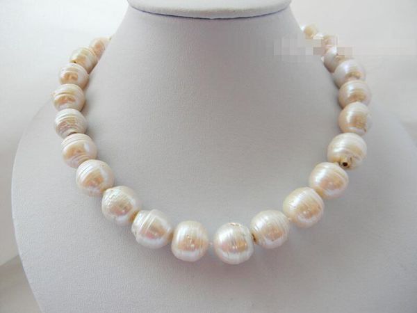 

17'' 15mm white reborn round freshwater pearl necklace, Silver