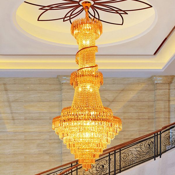 Moderne LED-Kronleuchter, amerikanisches Gold, Kristall-Kronleuchter, Beleuchtungskörper, Luxus-Haus, Innenbereich, Wohnzimmer, Foyer, Treppe, lange Spiral-Pendelleuchten, große Hängeleuchte