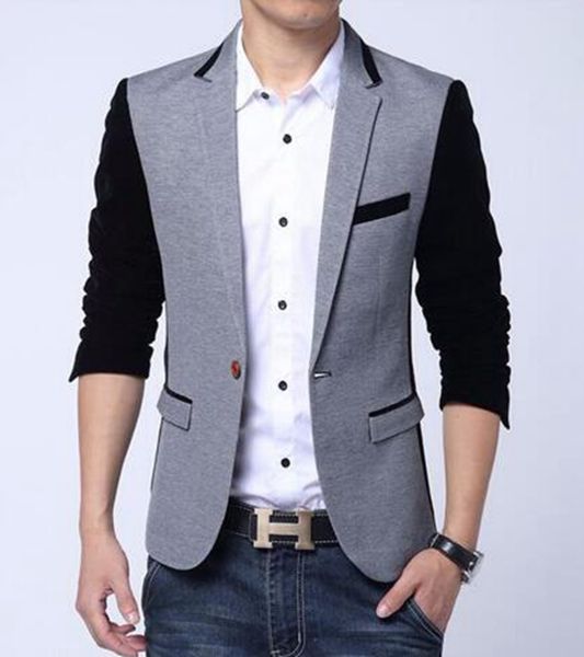 

men in europe and the leisure business english new fashion boutique personality a grain of splicing small suit jacket / m-6xl, White;black