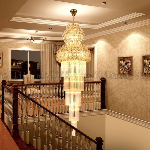 BE43 Европейская хрустальная люстра длинные подвесные светильники Droplights освещение для роскошного лобби отеля поворотная лестница двухуровневая Вилла гостиная