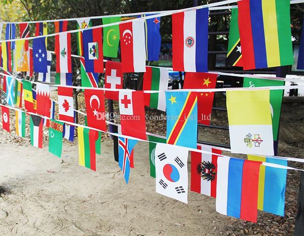 8# 50pcs Weltland Flaggen String Länder Flagge ausländische Flaggen hängen Flaggen String Flag Party Dekorieren Sie verschiedene Nationen.