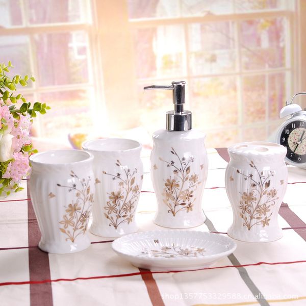 

ванная комната набор 5 шт. керамическая ванная комната набор лосьон бутылка зубная щетка кубок shukoubei мыльница