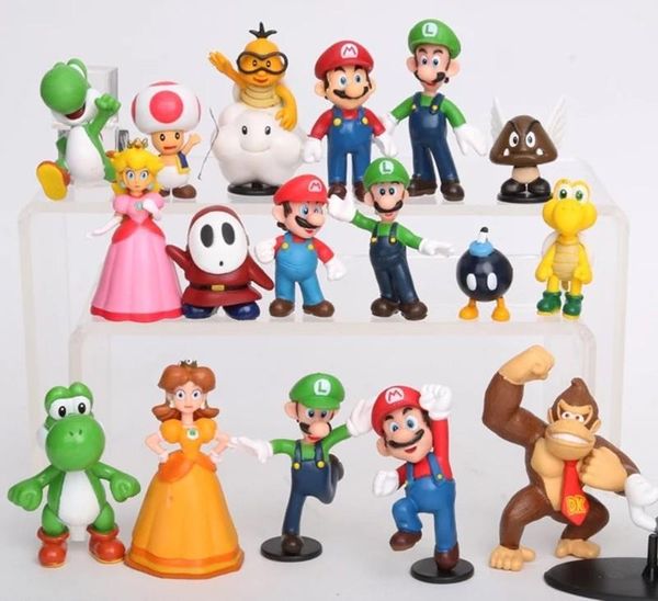 18 pcs Super Mario Bros Toy Figures Set Luigi Toad Yoshi Cake Toppers Party Gift