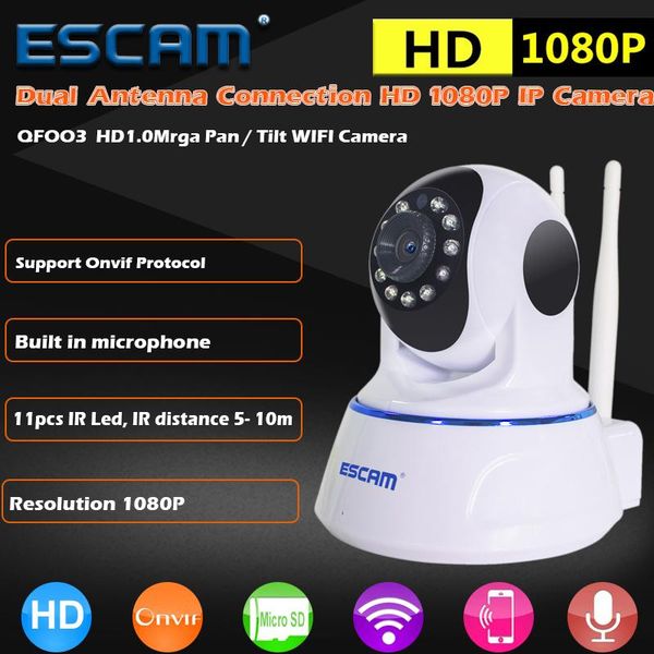 

escam qf003 1080p 2mp pan/tilt onvif mini cam ir surveillance camera cctv day night infrared video monitor wifi indoor ip camera