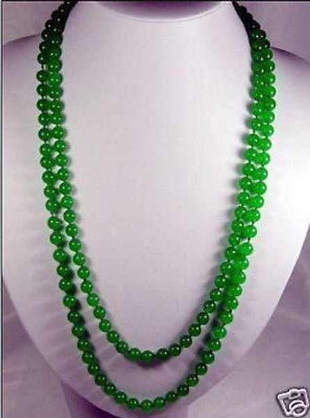 

80"inch long 8mm natural green jade beads necklace aaasa, Silver