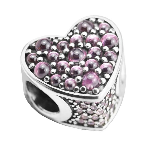 

dazzling heart pink cz silver beads fit pandora bracelet charms sterling-silver-jewelry for woman jewelry making love charm