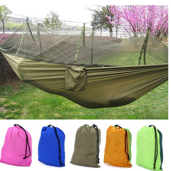 

wholesale- double hammock chair with mosquito nets for garden swing hanging for adults parachute cloth outdoor furniture bed size 260x130cm