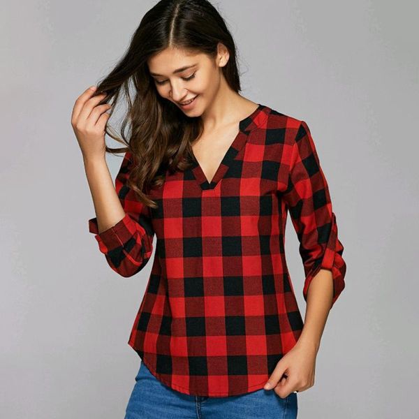 blusa de cuadros roja