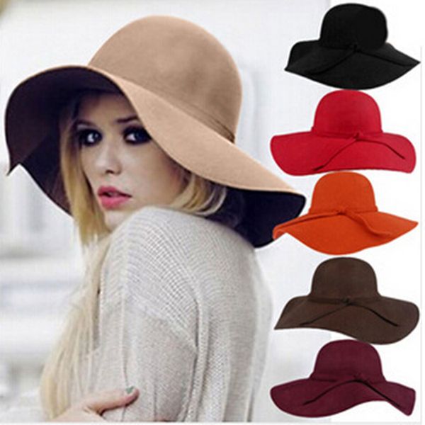 

new fashon style soft women vintage retro wide brim wool felt bowler fedora hat floppy cloche sun hats 10 colours for women hat, Blue;gray