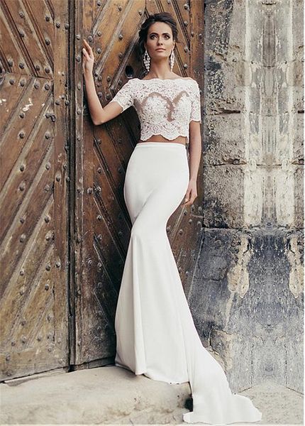 

Фантастический шифон Бато декольте Двухсекционное Свадебные платья Русалка с кр