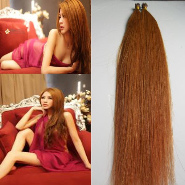 27 Çilek Sarışın Brezilyalı bakire keratin saç uzatma Ben insan saç uzantıları İpucu 100g / ipliklerini sarışın düz İnsan saç uzantıları