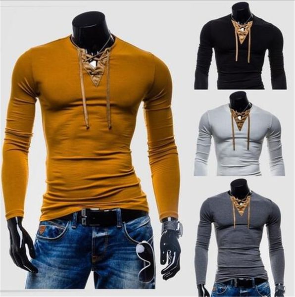 

sleeve men cool henley fashion tee compression casual new neck blouse t-shirts long man male tee pvmeh, Black