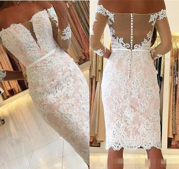 2019 chique elegante ombros de bainha vestidos de cocktail barato mangas compridas club de férias use um vestido de festa de casa de volta para grande tamanho cust7944768