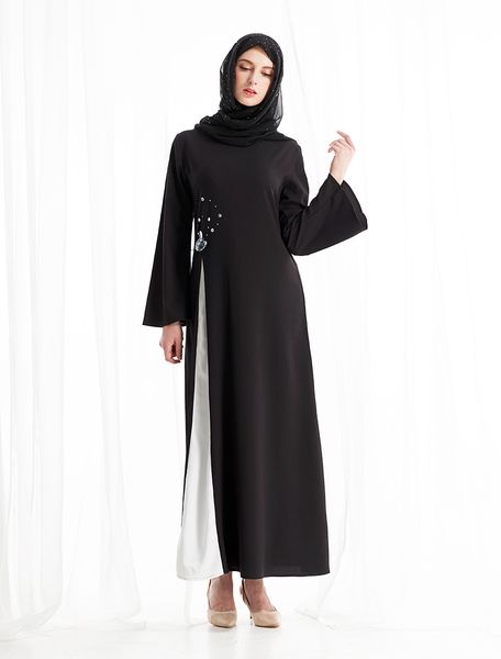 

2018 new design elegant muslim women black dress goose shape diamond abaya evening dress islamic kaftan dress, Red