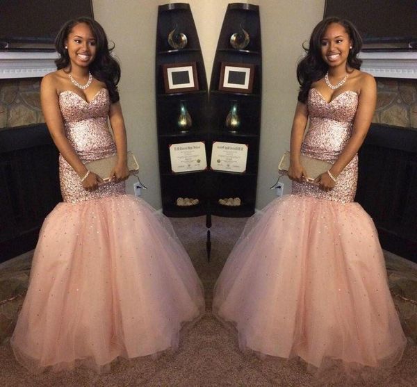 

long pink prom dresses sweetheart sleeveless formal evening dresses beaded crystal mermaid pageant party prom amazing, Black