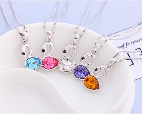 

women's austrian crystal necklace little swan pendant yp099 arts and crafts pendant with chain, Black