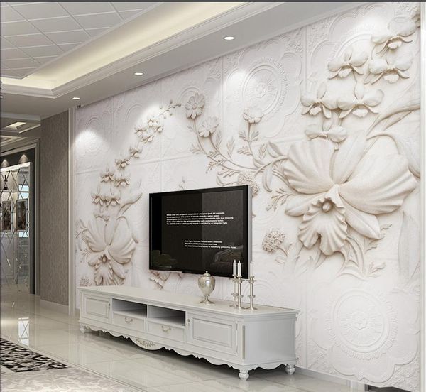 

3d stereo white white jane european carved orchid mural 3d wallpaper 3d wall papers for tv backdrop