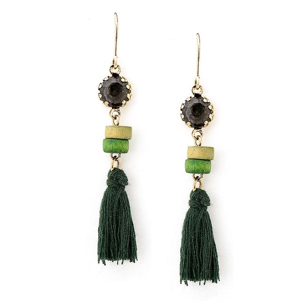 

yc bohemia retro style dangle earrings cotton long tassels natural stones piercing earrings original creative design women girls gift